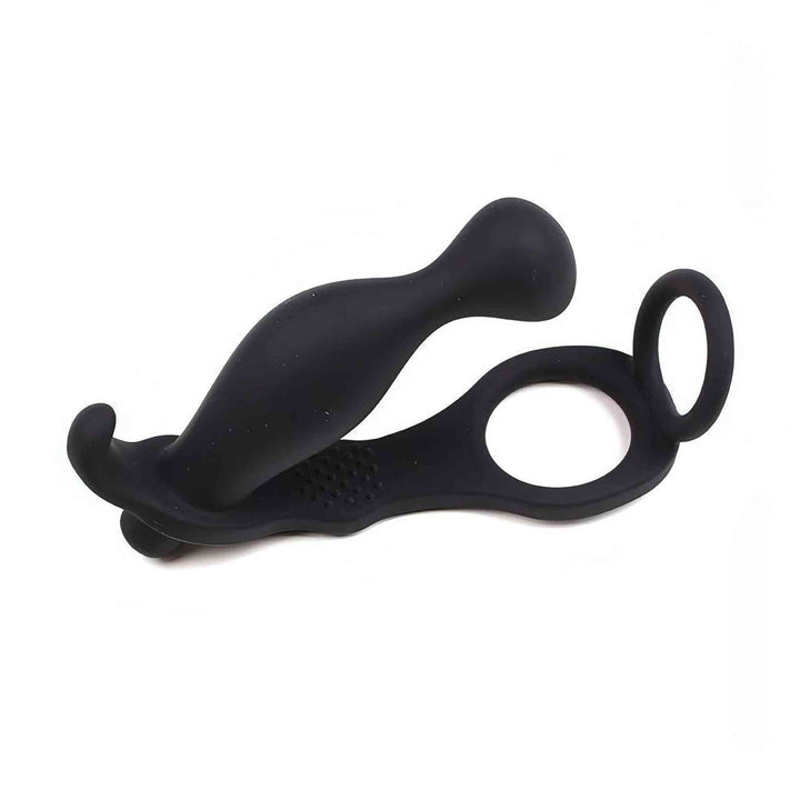 Stimolatore Prostatico Vibrante con Doppio Anello per Pene e Testicoli - Silicone Medicale, Nero
