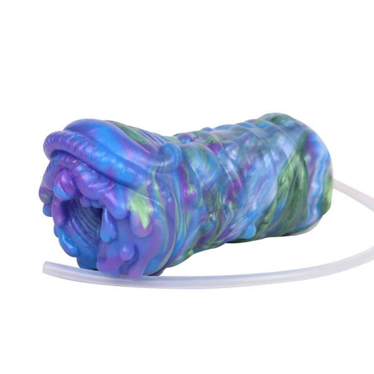 Dildo fantasia mucca in silicone liquido marmo blu viola verde con tubo trasparente laterale
