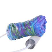 Dildo a forma di mucca strana in silicone liquido colorato marmo blu viola verde con base e tubo