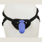 Strapon Viola montato su manichino con harness regolabile nero a vita