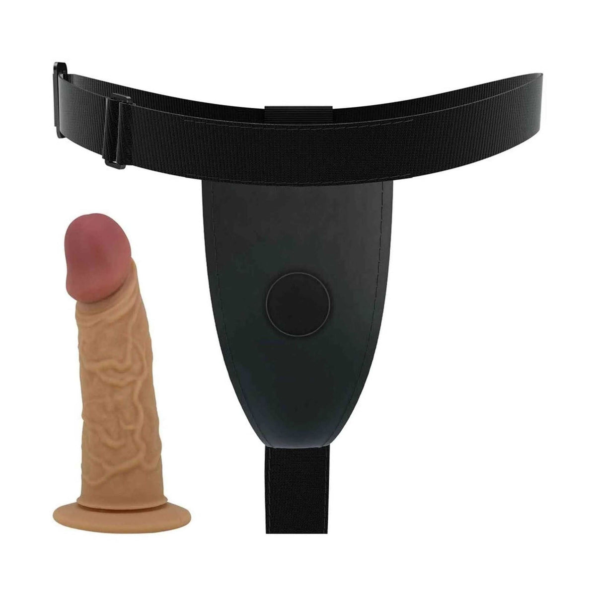 Strapon nero vuoto con pannello a goccia e pene artificiale in silicone separato