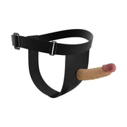 Strapon nero vuoto aperto con cintura regolabile e pene in silicone inserito