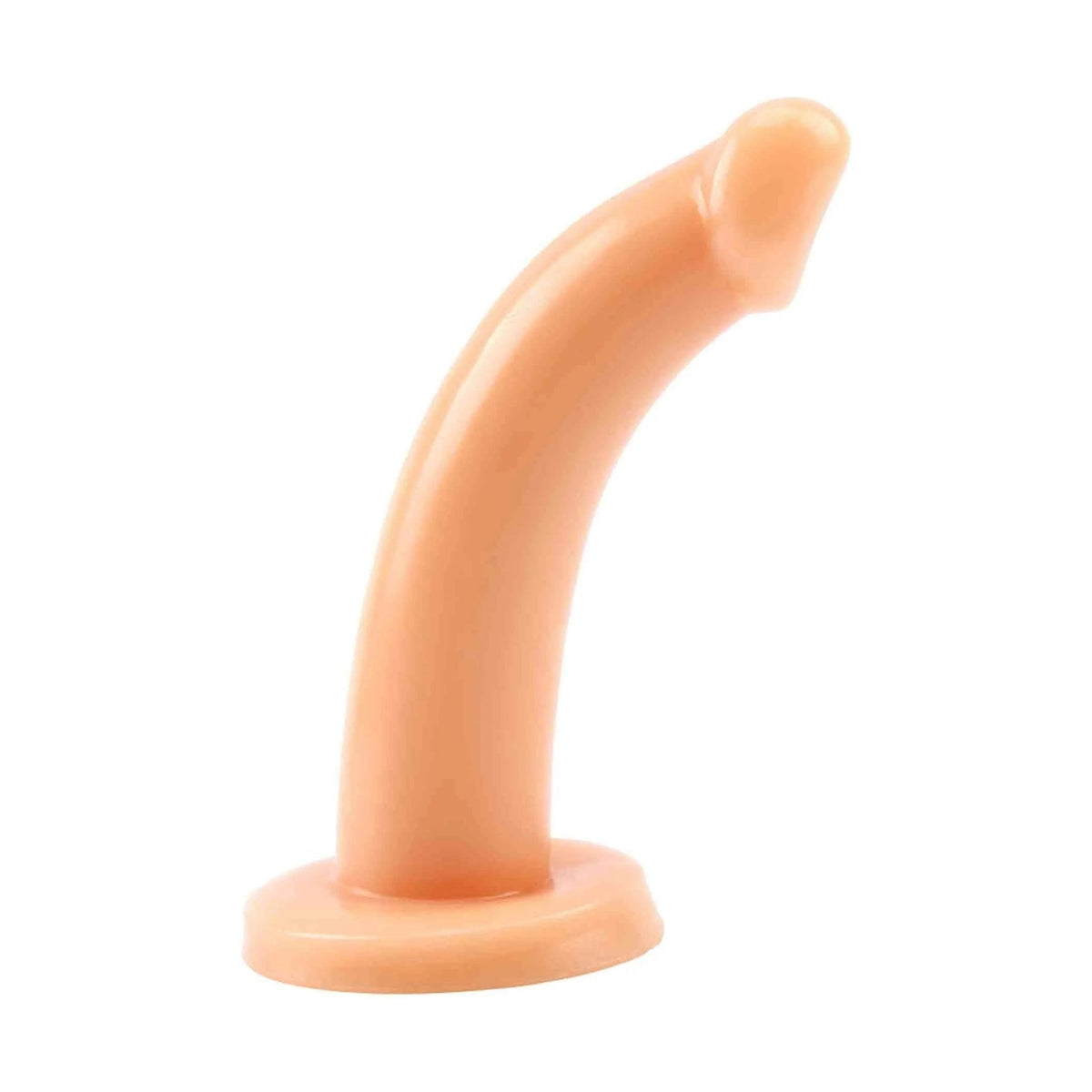 Pene artificiale colore carne superficie liscia curvatura pronunciata su disco base
