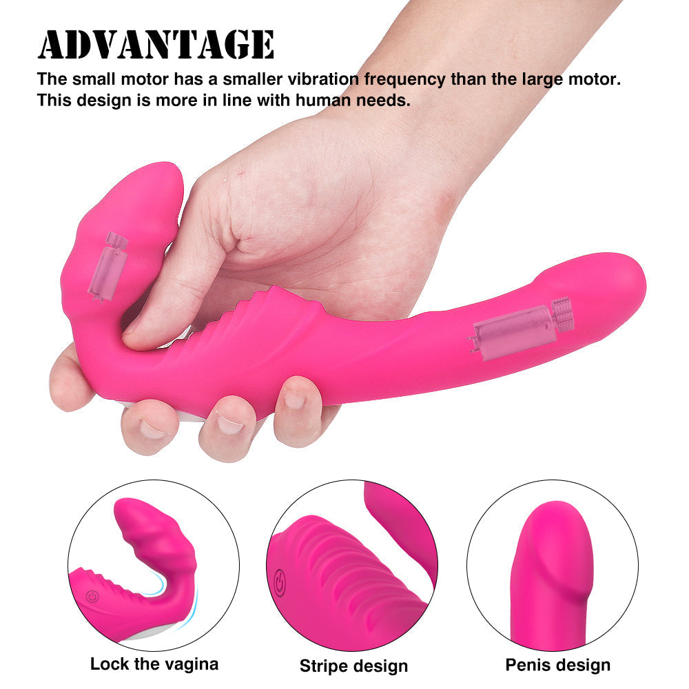 Strapon strapless rosa silicone con motori interni e design a righe