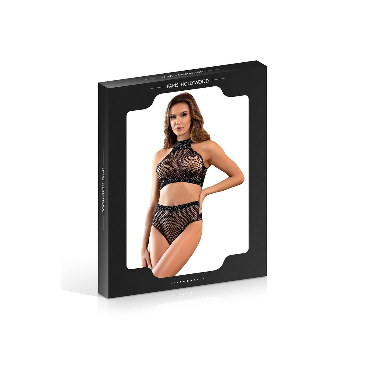 Scatola nera Paris Hollywood con foto completo intimo nero a rete strass