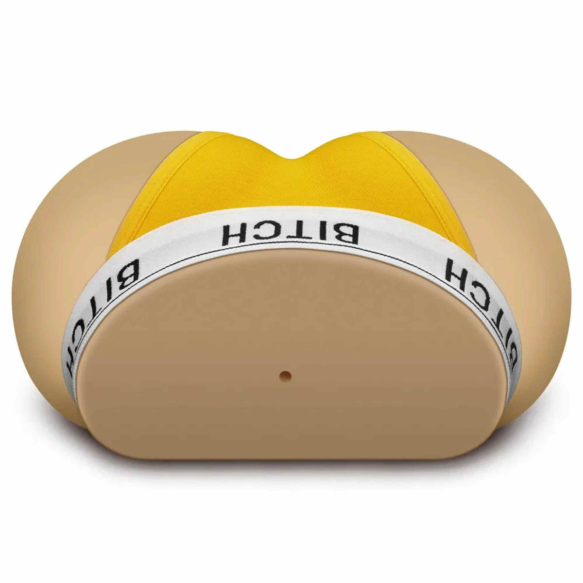 Masturbatore realistico glutei con perizoma giallo scritta Bitch vista posteriore