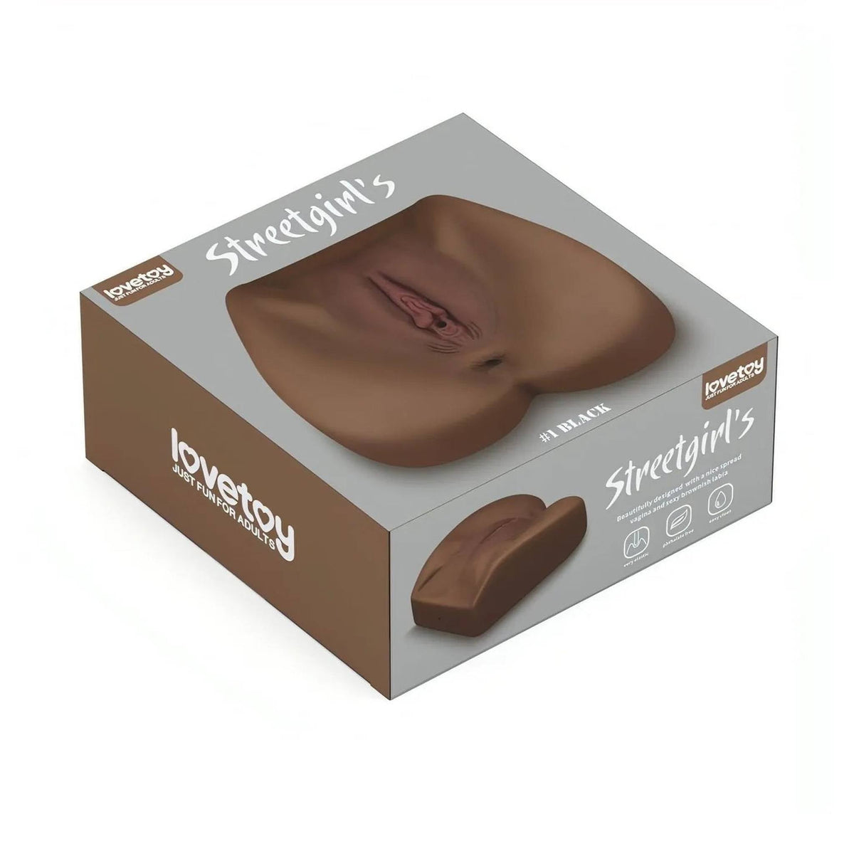 Scatola prodotto Streetgirl's No.1 Lovetoy design grigio marrone icone funzionali