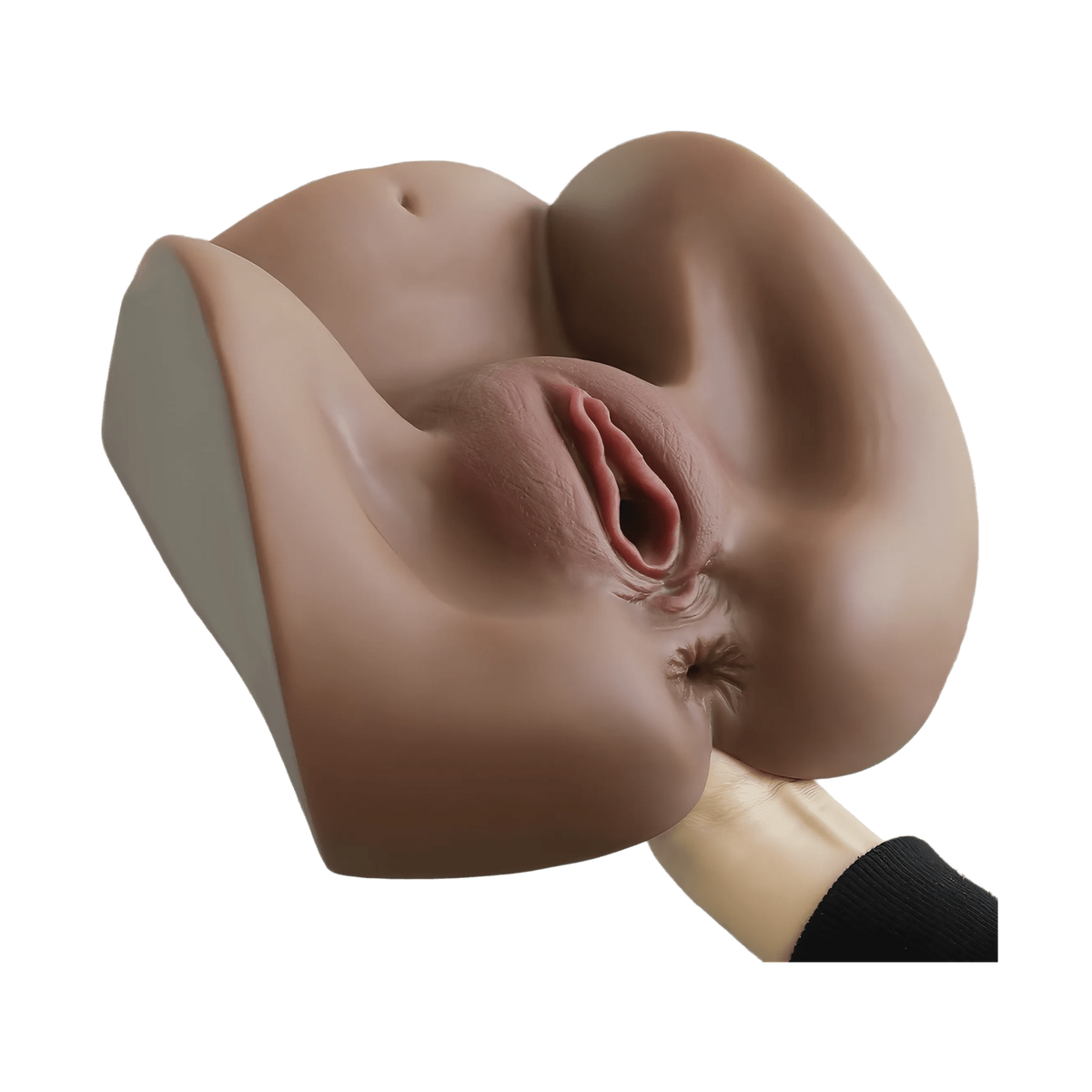 Mano sostiene busto femminile TPE nero dettagli genitali Streetgirl's