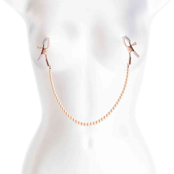 Stringicapezzoli bianchi con catena di perline bronzee
