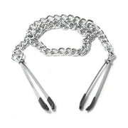Set pinze sadomaso metallo cromato con catena collegata e rivestimento PVC morbido