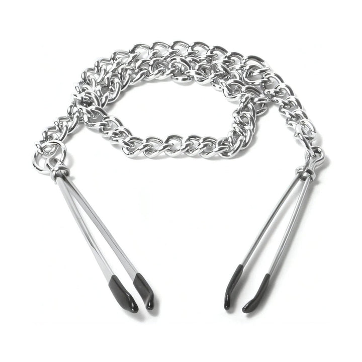 Set pinze sadomaso metallo cromato con catena collegata e rivestimento PVC morbido