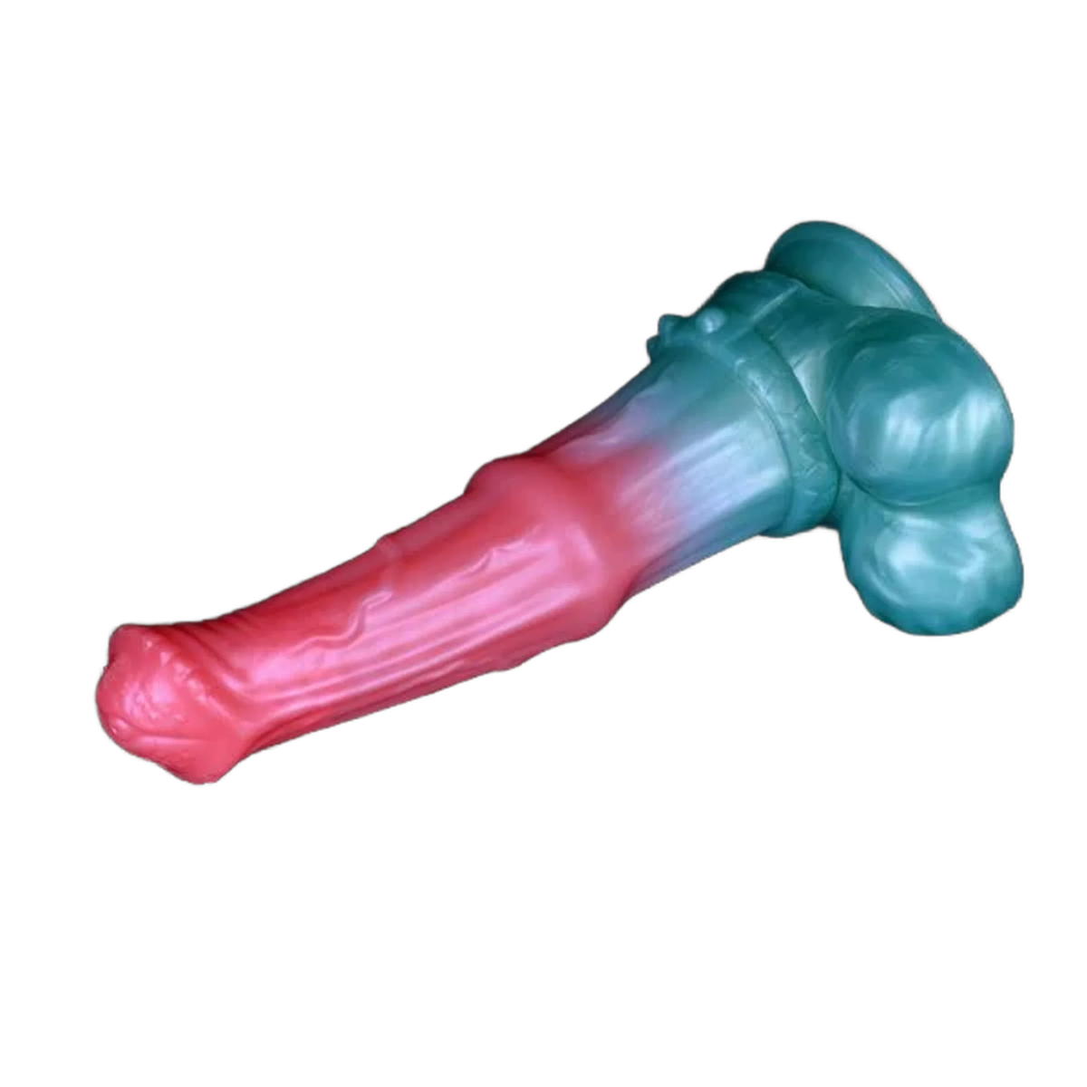 Dildo silicone Lewis gradiente rosa turchese vista laterale
