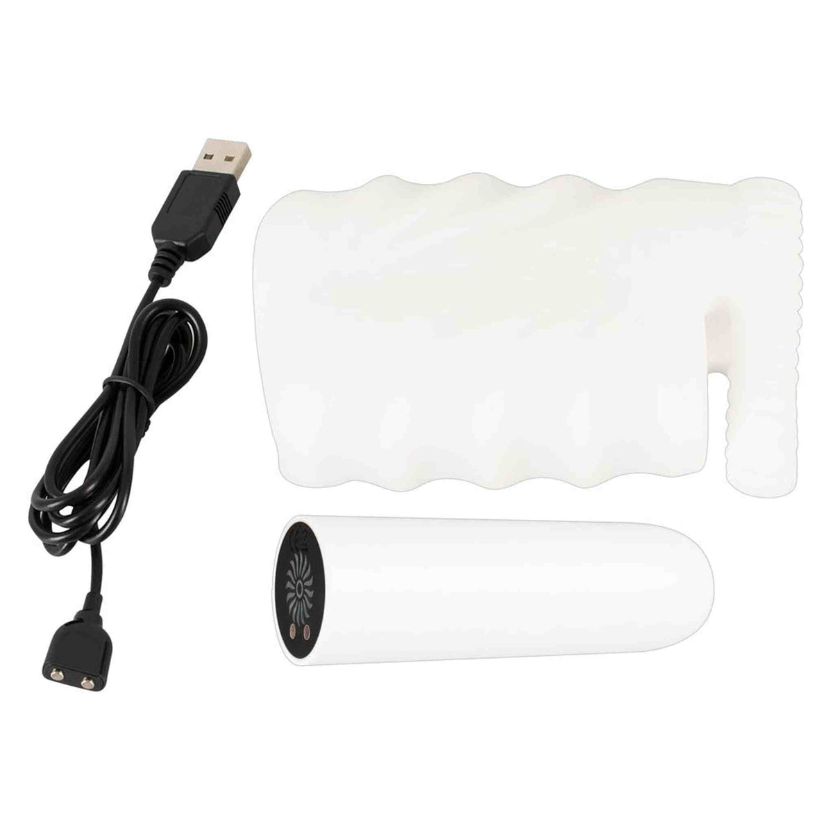 Componenti Stroker Vibrante: cavo USB, corpo morbido e cilindro motore