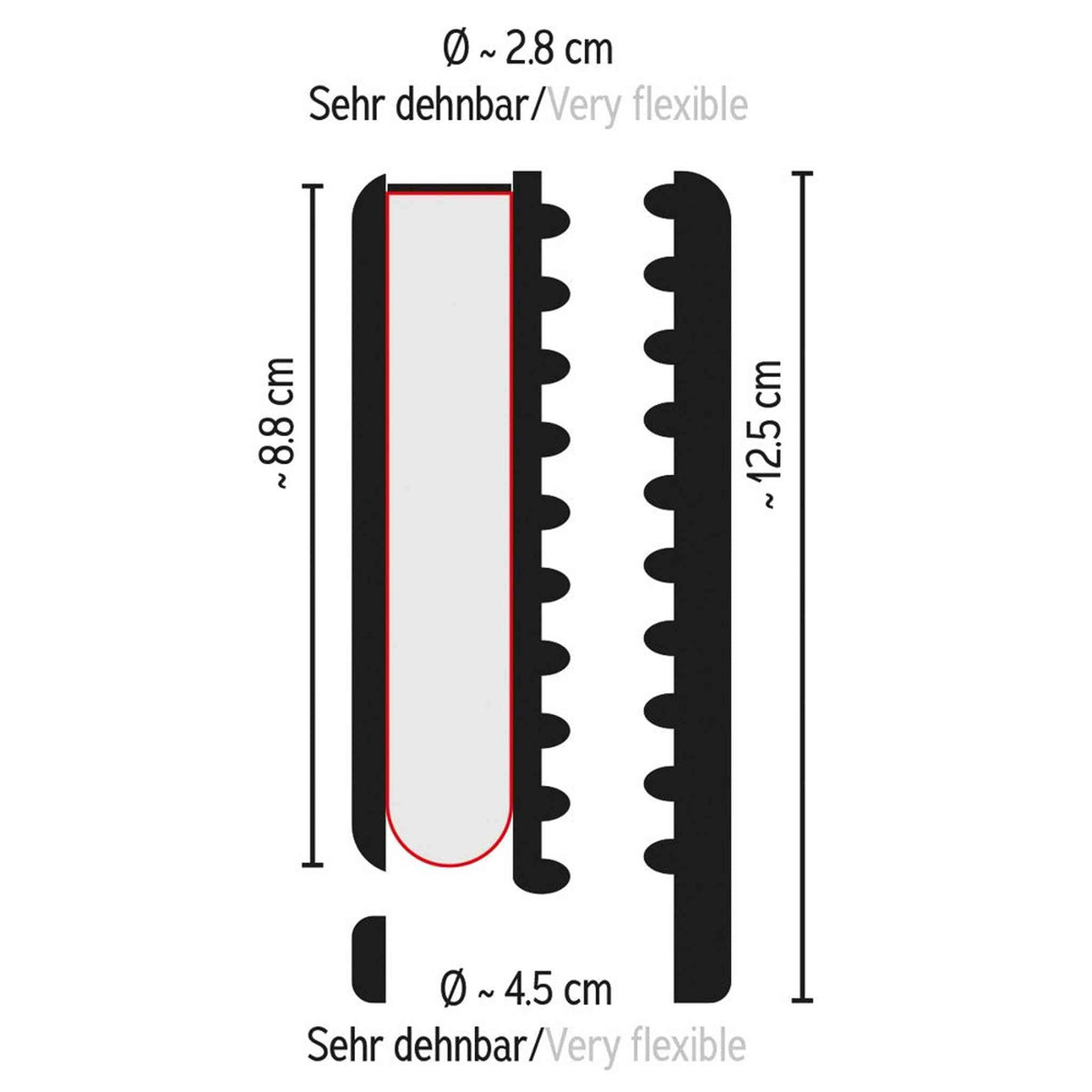 Diagramma tecnico Stroker Vibrante con dimensioni e flessibilità estrema