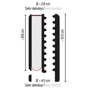 Diagramma tecnico Stroker Vibrante con dimensioni e flessibilità estrema