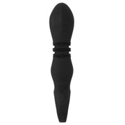 Vista posteriore vibratore nero ergonomico con marchi CE e riciclaggio