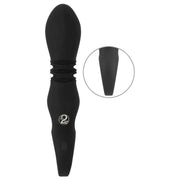 Vibratore nero in silicone con anello dorato e logo YOU 2 TOYS, vista ravvicinata della punta