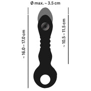 Schema tecnico dimensioni vibratore nero in silicone con anello dorato