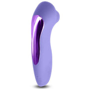 Vera Revel succhia clitoride viola chiaro silicone morbido vista laterale con simboli ricarica