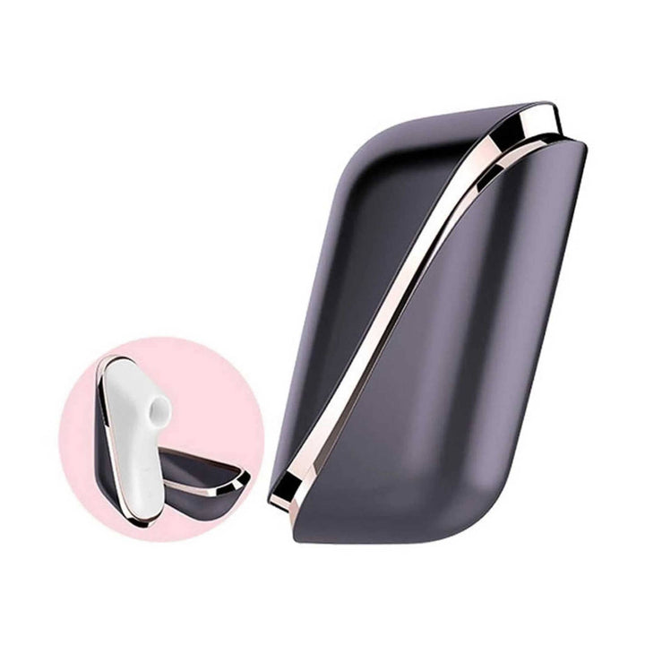 Satisfyer Traveler stimolatore aria portatile nero e rosa oro con cupola morbida