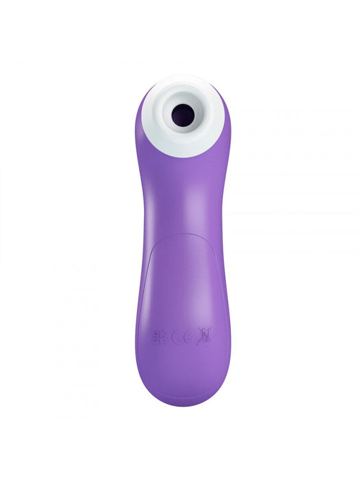 Vista frontale succhiaclitoride viola con simboli certificazione CE