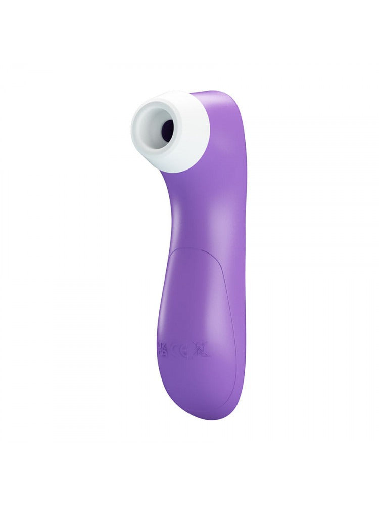 Angolazione fronte-laterale stimolatore clitorideo viola e bianco