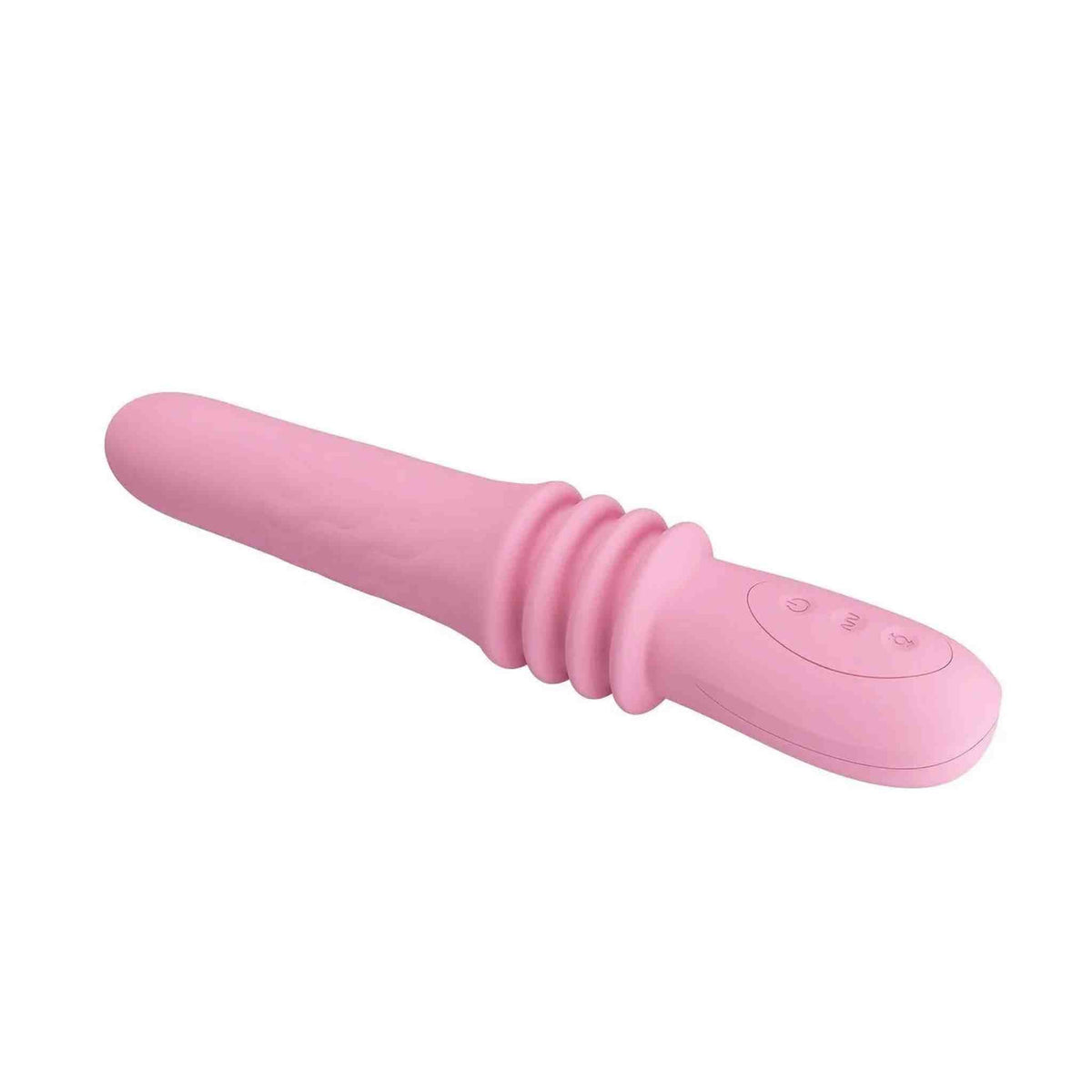 Angolazione diagonale vibratore rosa silicone con sezione a anelli concentrici