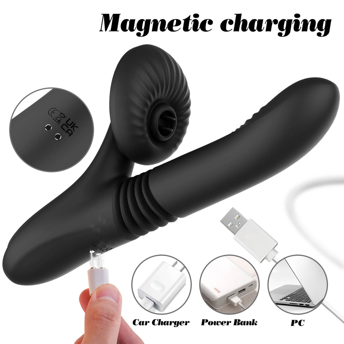 Super Vibratore Vaginale e Clitorideo con Spinta, Riscaldamento e Lingue Clitoridee
