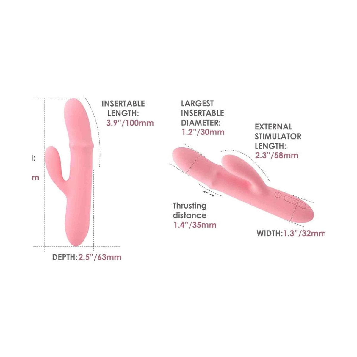 Dimensioni tecniche vibratore rabbit Svakom Mora Neo rosa pastello lunghezza inseribile 100mm