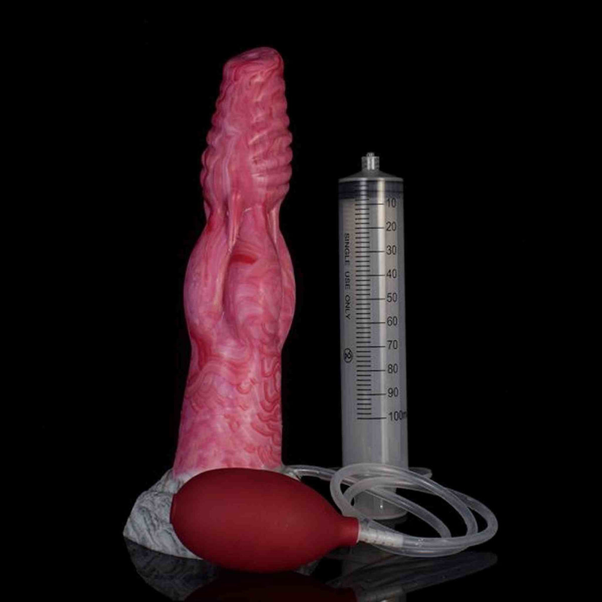 Dildo silicone rosa venature fenrir con siringa monouso