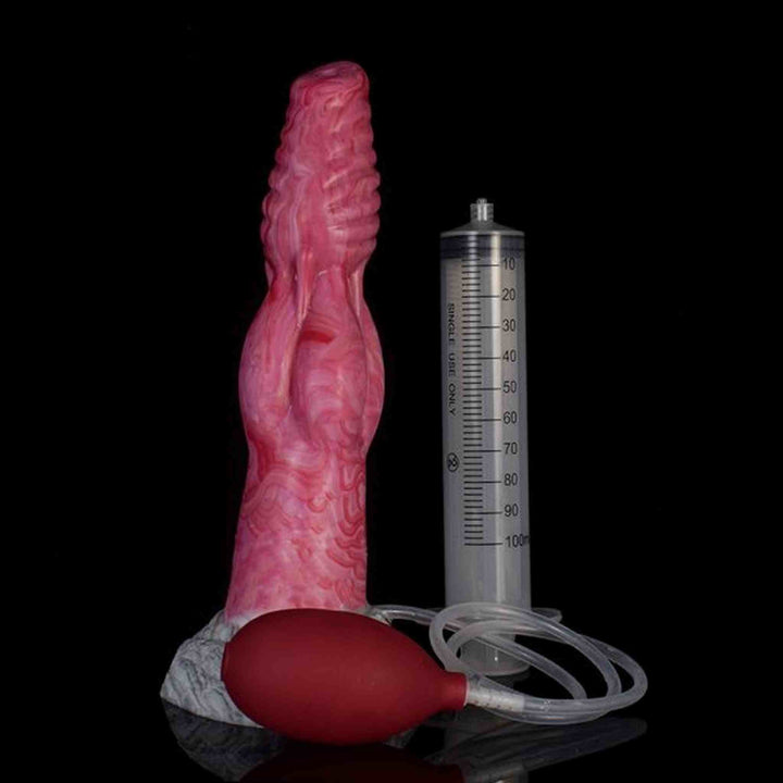Dildo silicone rosa venature fenrir con siringa monouso