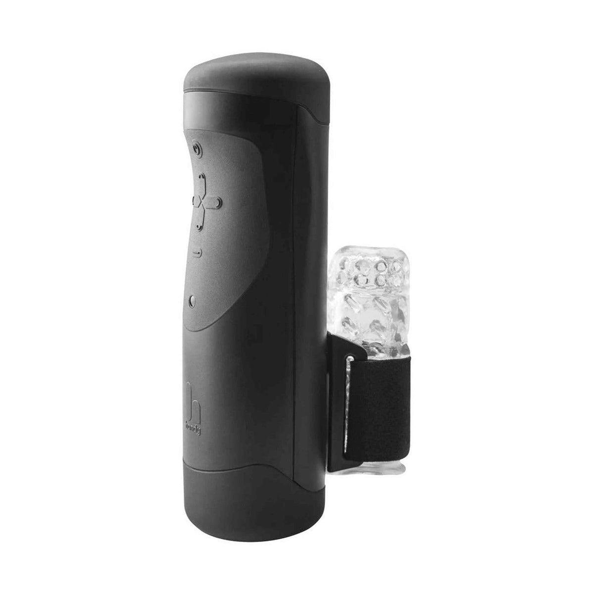 Design ergonomico masturbatore interattivo The Handy nero con superficie morbida e pulsanti integrati