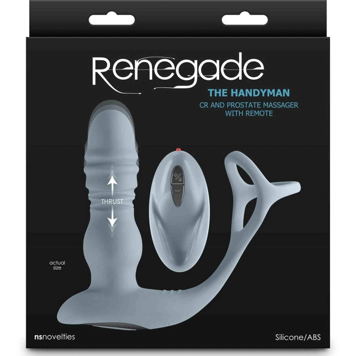 Packaging Renegade The Handyman con indicazione dimensioni reali e movimento di spinta