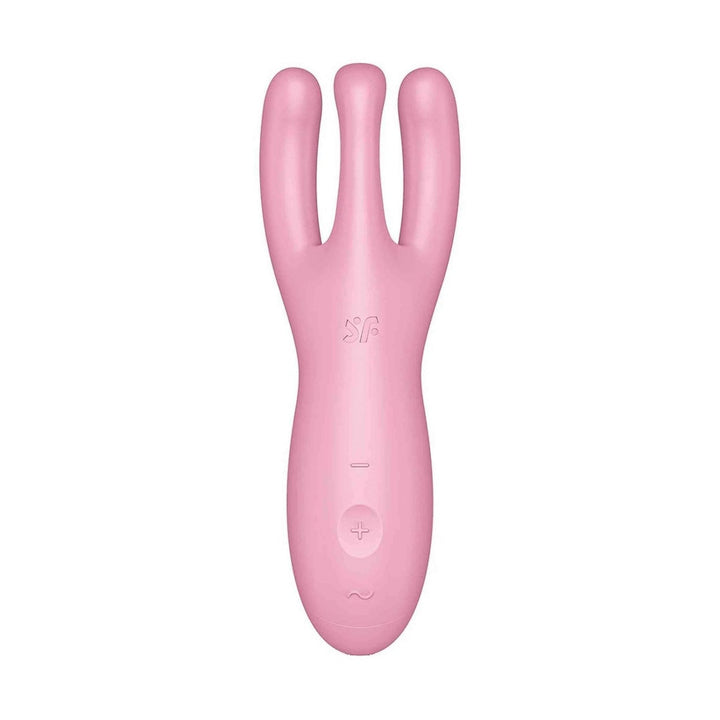 Vibratore rosa Satisfyer Threesome 4 in silicone con tre punte ergonomiche