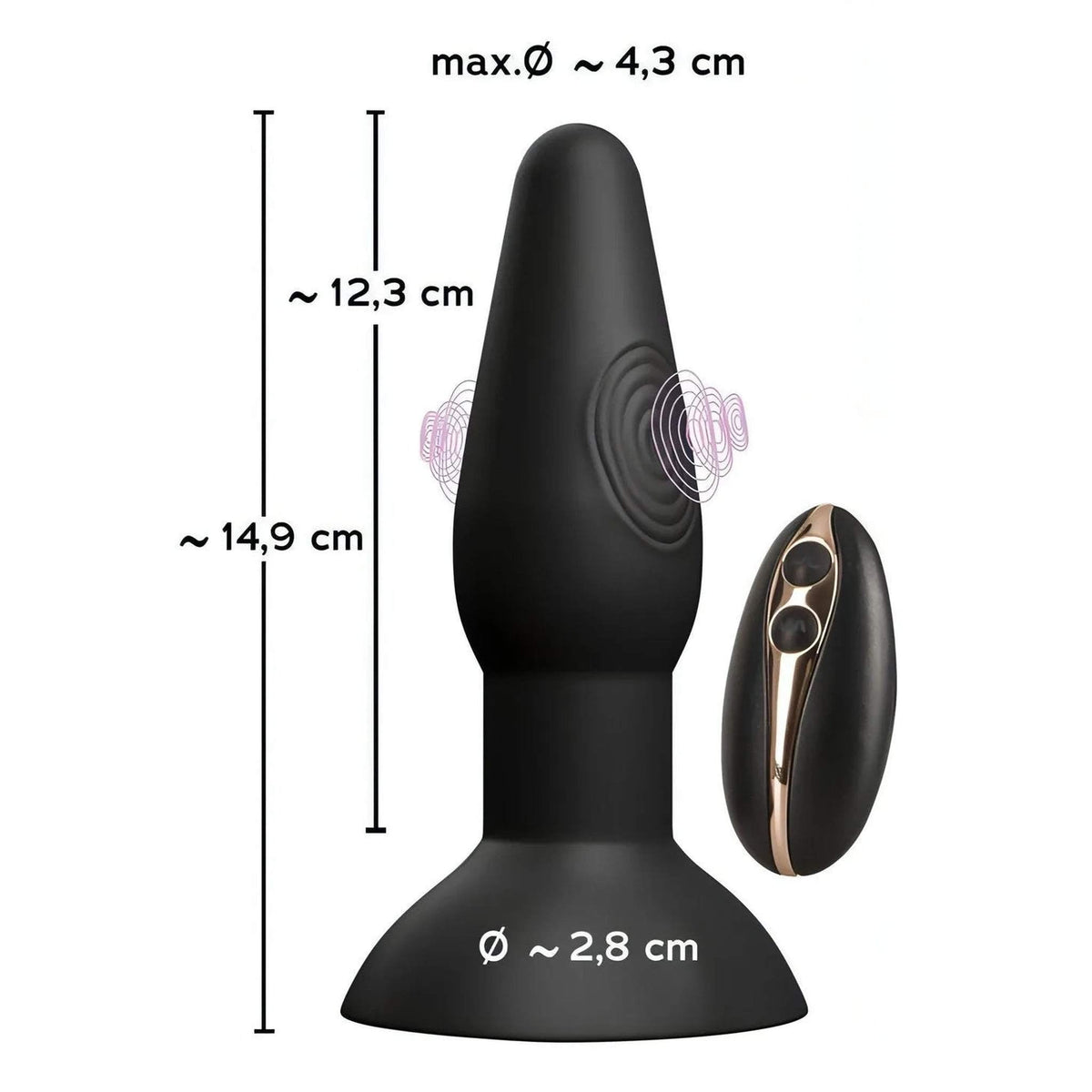 Plug anale nero dimensioni 14,9 cm con telecomando wireless e indicatori vibrazione