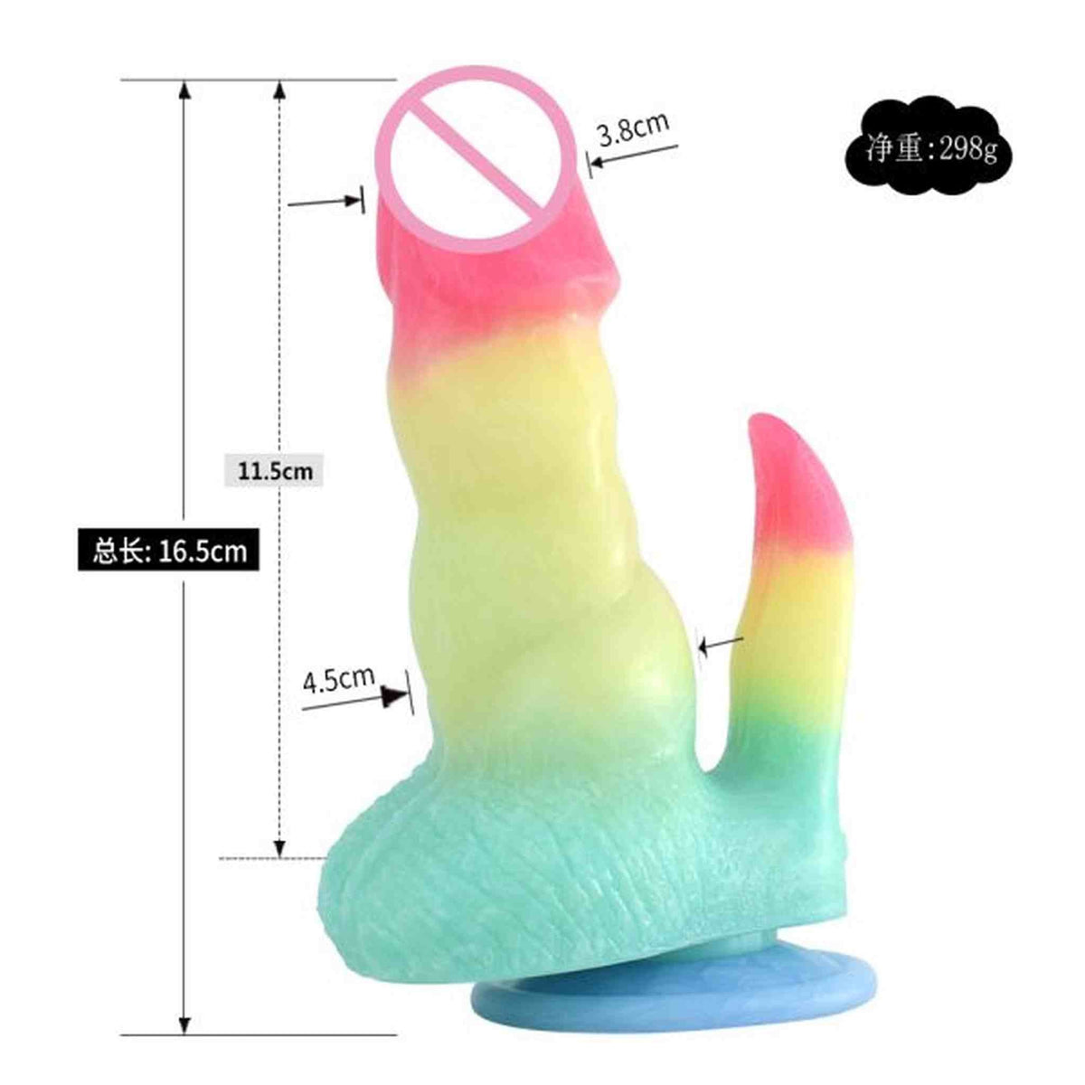 Dildo mostro silicone lucido gradiente con misure centimetri e divieto uso orale