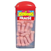 Caramelle commestibili rosa a forma fallica gusto fragola in confezione trasparente con etichetta Les Zizibons