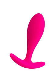 Plug anale rosa fucsia forma L liscio su sfondo bianco