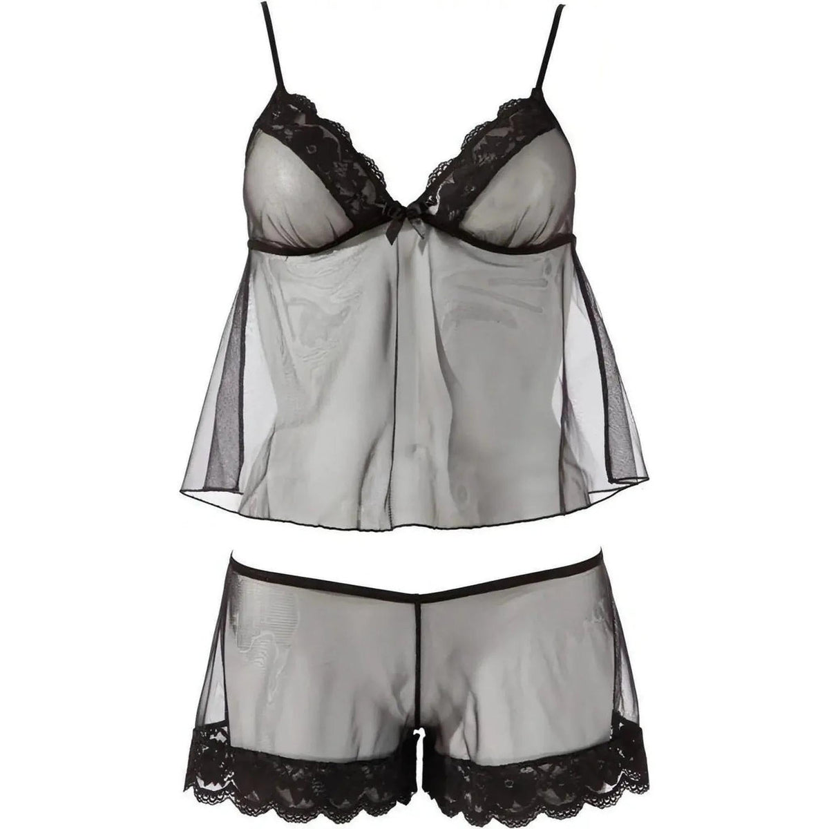Top & Short Trasparenti Con Bordatura in Pizzo Nero