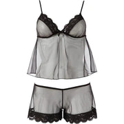 Top & Short Trasparenti Con Bordatura in Pizzo Nero