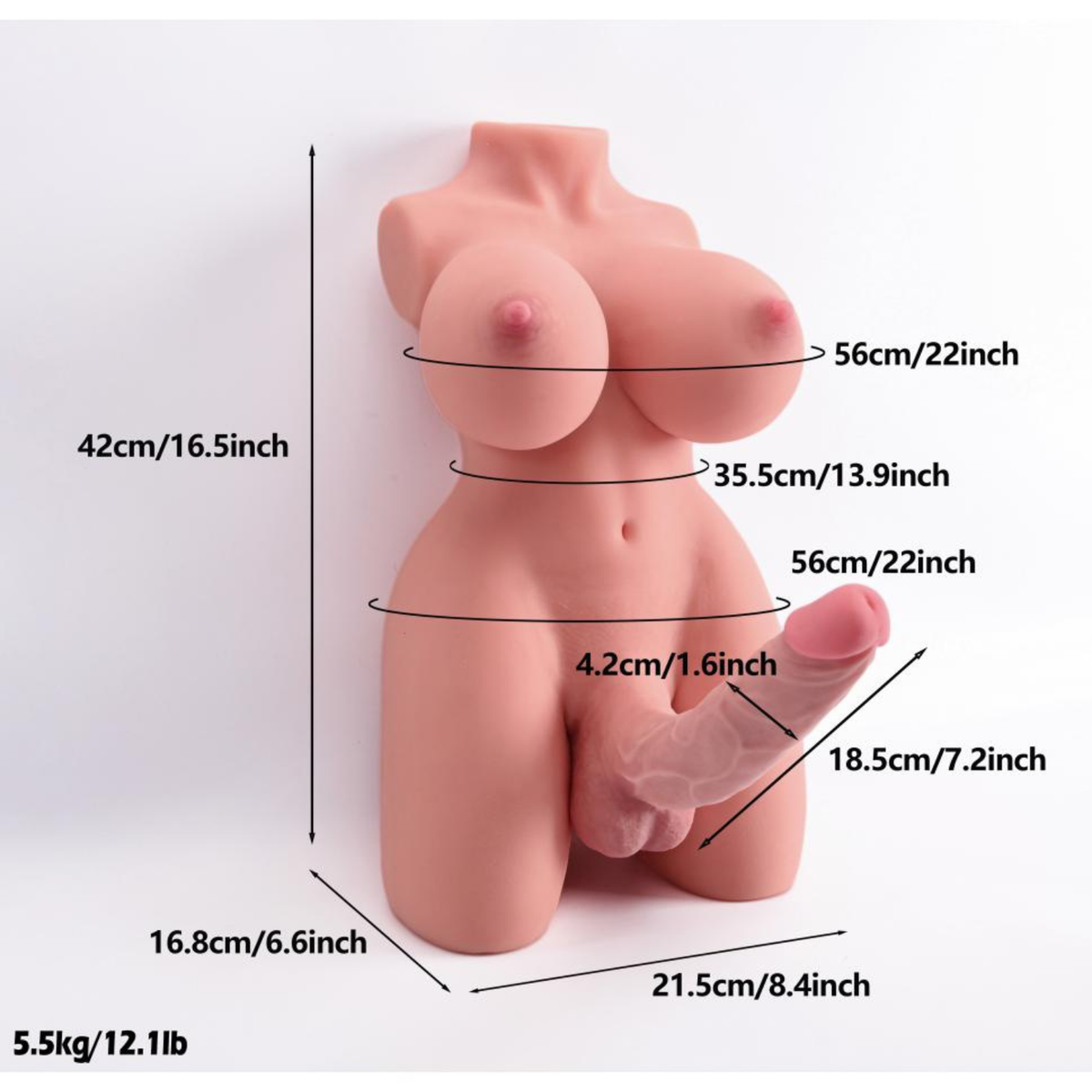 Torso Trans 5.5 KG con Pene Bendable da 18.5 cm