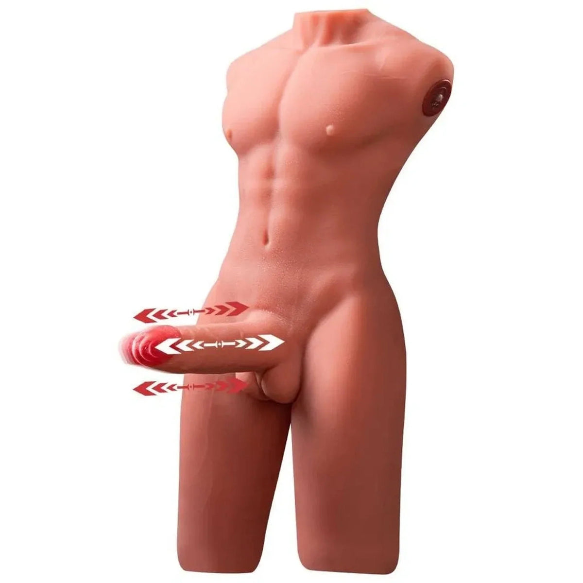Torso uomo senza testa in materiale simile alla pelle con freccia movimento spinta pneumatica