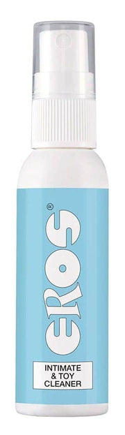Spray detergente intimo Eros senza alcol per giocattoli sessuali, bottiglia bianca con etichetta azzurra