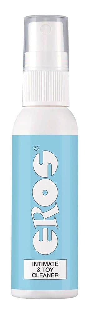Spray detergente intimo Eros senza alcol per giocattoli sessuali, bottiglia bianca con etichetta azzurra