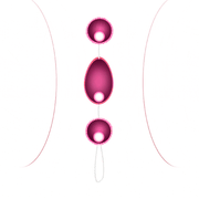 Grafica stilizzata palline Kegel rosa con dettagli interni e contesto anatomico