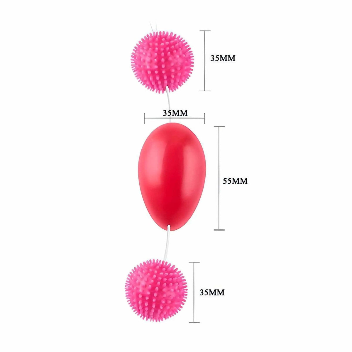 Trio di palline anali vaginali rosa con rilievi a spina e sfera ovale centrale lucida