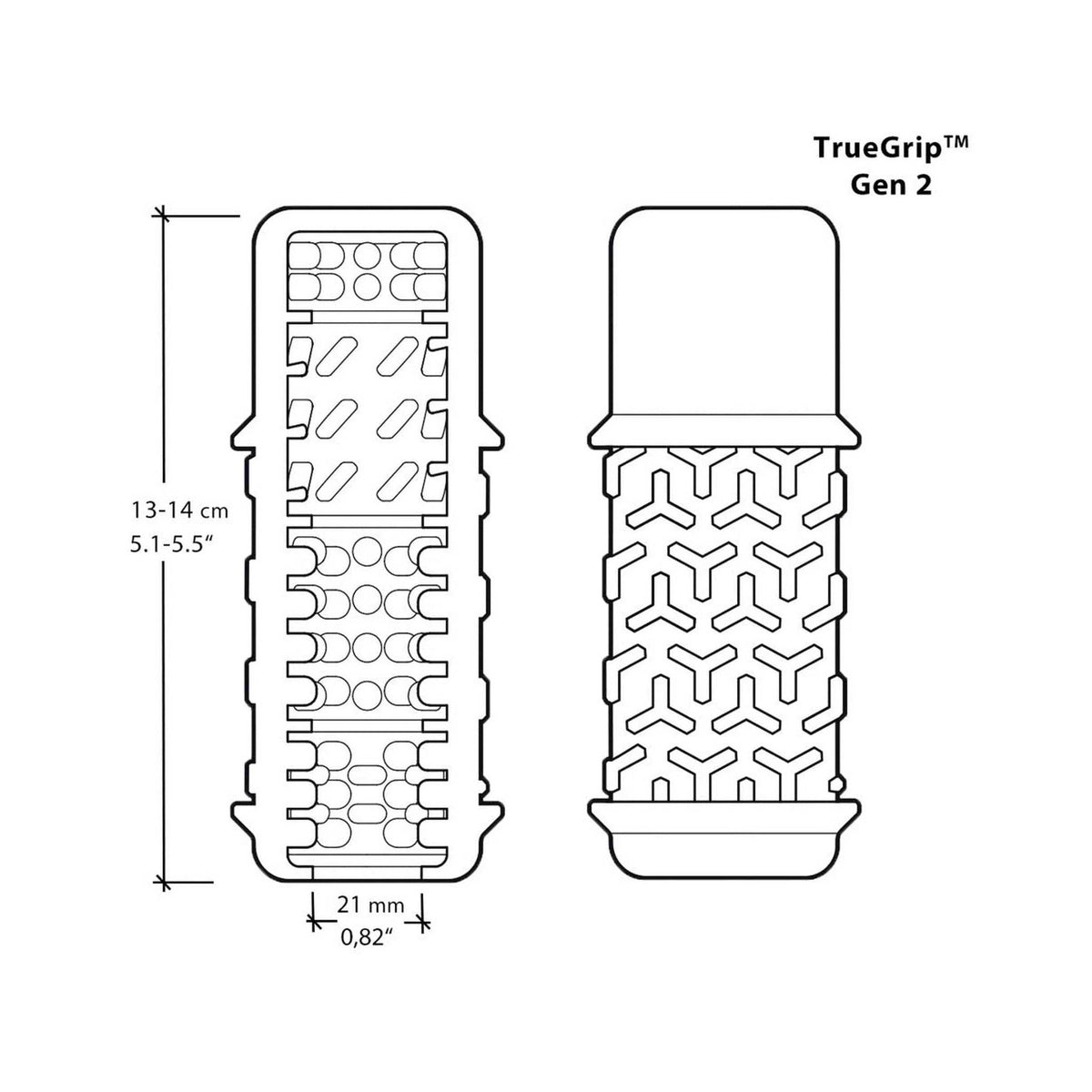 Disegno tecnico TrueGrip Gen 2 con pattern a Y e cerchi per presa