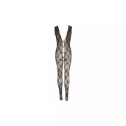 Tutina catsuit nera trasparente con spalline sottili e design aperto