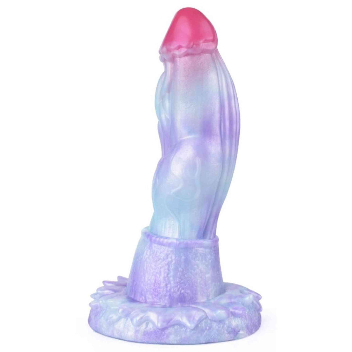 Dildo T-Rex pastello con testa rossa e base iridescente