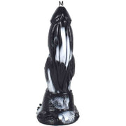 Dildo T-Rex nero con venature bianche e base a zampa